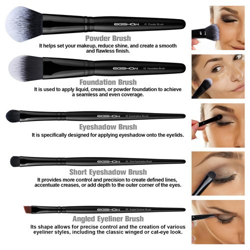 EIGSHOW Everyday Makeup Brushes, 5 Pcs Beginner Makeup Brush Set for Foundation, Blush & Concealer, Eyeshadow, Vegan & Cruelty-Free, Travel Friendly - Black