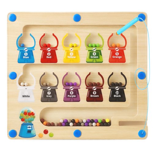 Letapapa Magnetic Color & Number Maze, Montessori Toys for 3+ Year Old Toddlers, Wooden Color Matching Counting Puzzle Board, Fine Motor Skills Toys for Boys Girls 3 4 5 Years Old