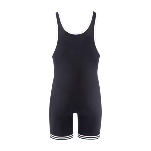 Matman Wrestling Singlet Double Knit Nylon Youth Boys Kids Weightlifting Made in USA (Black/White, Medium)