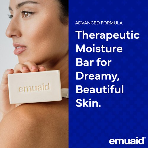 EMUAID Therapeutic Moisture Bar | Cleansing Face & Body Bar Soap |Soothe & Repair Dry, Damaged Skin |with 5% Emu Oil, Tea Tree Oil, Argan Oil, Macadamia & Jojoba | For All Skin Types | 5oz Bar, 1 Pack