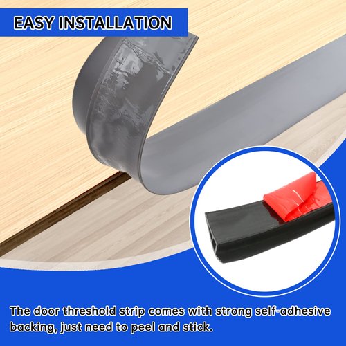 Floor Transition Strip Vinyl Door Threshold Flooring Transition Strip Self Adhesive Carpet Edging Strip for Laminate Doorway Edge Threshold from 2/5" to 3/5" (Gray, 3.3 Ft)