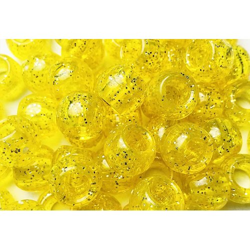 Tara Assorted Color Design 240 Pieces Plastic Beads 10x12 mm for Braid Hair for Girls (Glitter Yellow)