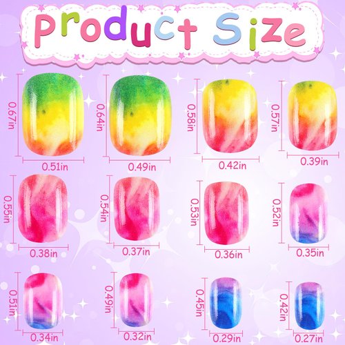 DTOFOOT 108Pcs Fake Press on Nails for Kids,Acrylic Full Cover False Press on Nails Girls Stick on Nails for Kids Children Birthday Party Favors Gift Nail Art Decoration（9 Pack Gradient Style）