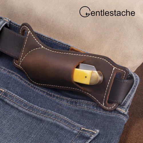 Gentlestache Leather Knife Sheaths for Belt, Pocket Knife Holder, EDC Sheath for Folding, Compact Draw Knife Holster Dark Brown
