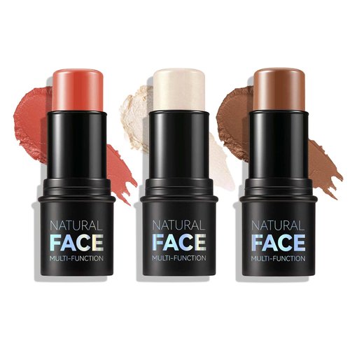 3Pcs Cream Contour Stick Makeup Kit,Create Face Contour,Highlighter Stick,Blush stick for Sculpt the Cheeks,Bronzer Contour Sticks,Waterproof and Long-lasting Contour makeup set,Non-greasy（07#09#11#）