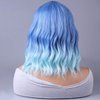 WTHCOS Blue Ombre Short Bob Wig Blue to Light Blue Wig Short Curly Wavy Wig With Bangs for Women Ombre Blue Wig Heat Resistant Synthetic Hair Wigs for Daily Use Cosplay Wig With Wig Cap