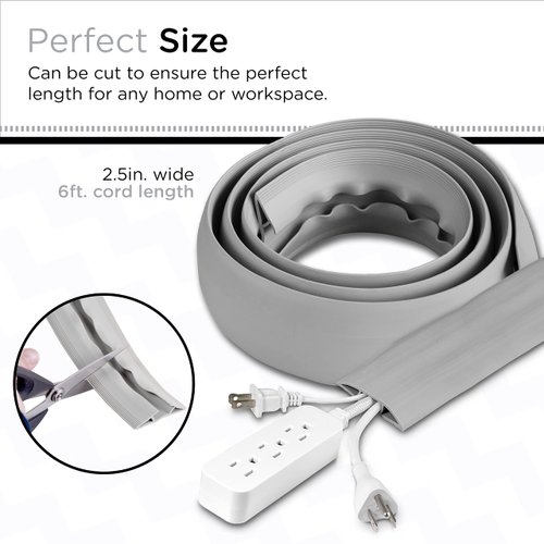 Cordinate Cord Cover Floor, Cable Management Floor Cord Cover, Extension Cord Cover, Cord Organizer and Cord Hider, Cord Covers for Wires on Floor, Gray, 6 ft, 47348