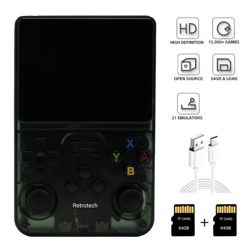 Retrotech R36S Handheld Video Game Console with Build-in 15000 Games (Black Transparent)
