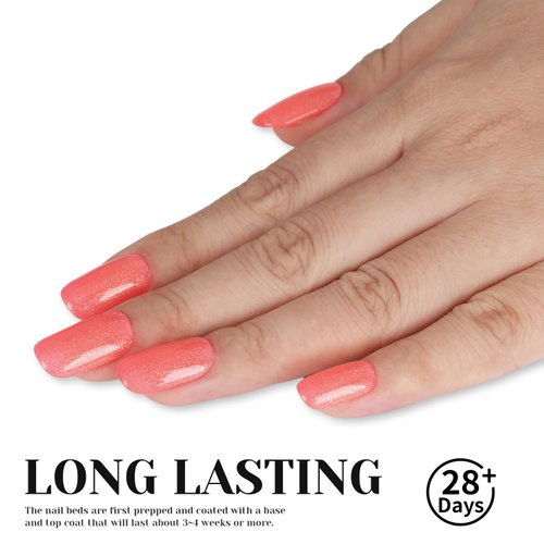 TUTUYU Hot Coral Pink Glitter Gel Nail Polish, 15ml UV/LED Soak Off Sparkly Shimmer Bright Coral Pink Gel Polish for Manicure Salon or DIY Nail Art at Home,Women Girls Gifts - GP0099