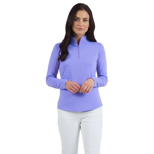 IBKUL Athleisure Wear Sun Protective UPF 50+ Icefil Cooling Tech Long Sleeve Mock Neck Top with Under Arm Mesh 80000 Lavender Solid M
