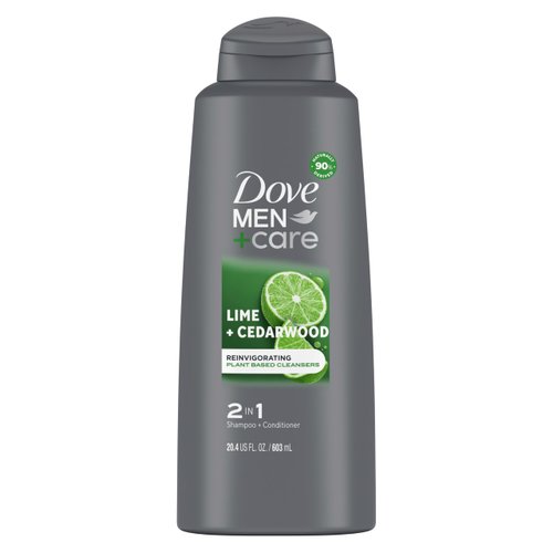 DOVE MEN + CARE Men 2 in 1 Shampoo and Conditioner Lime + Cedarwood For Healthy-Looking Hair Naturally Derived Plant Based Cleansers 20.4 OZ