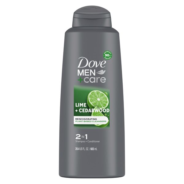 DOVE MEN + CARE Men 2 in 1 Shampoo and Conditioner Lime + Cedarwood For Healthy-Looking Hair Naturally Derived Plant Based Cleansers 20.4 OZ