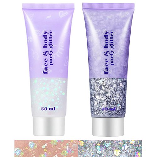 Go Ho Silver and White Body Glitter Set,Singer Concerts Face Glitter Gel Makeup,Holographic Long Lasting Chunky Sequins Glitters for Eye Lip Hair Nails,Festival Rave Accessories,Silver&White Glitter