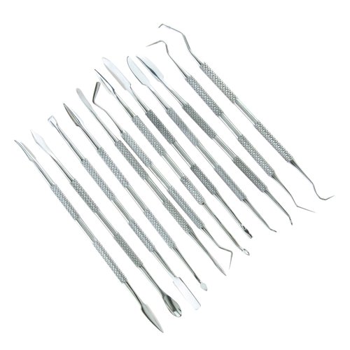 SE 12-Piece Stainless Steel Wax Carvers Set, Wax & Clay Sculpting Tools, Double Ended Carving Kit for Modeling, Sculpting and Shaping, Silver - DD312