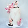 KEEPARTY Cow & Ball Cake Toppers, 26pcs, Farm Animal Themed, Clay, Pink and White, for Baby Shower, Birthday, Girls and Boys Party Supplies