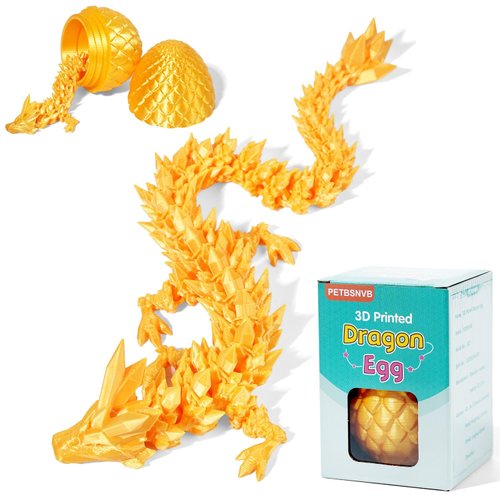 PETBSNVB 12" 3D Printed Dragon in Easter Eggs, Easter Basket Stuffers, Crystal Dragon Surprise in Eggs, Articulated Dragon, Dragon Fidget Toy, Home Office Decor Executive Desk Toy (Laser Yellow)