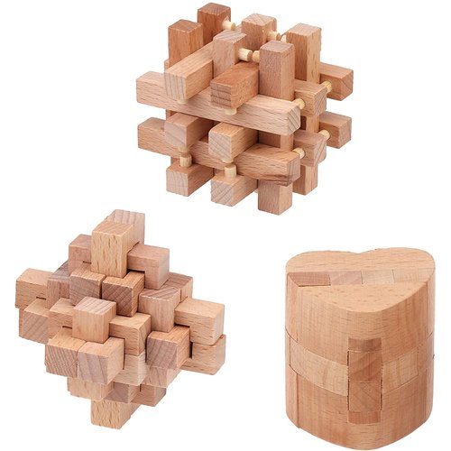 Brain Teaser Puzzle 3Pcs Unlock Interlock Game IQ Test Wooden Toy 3D Unlock Interlock Puzzle Magic Ball Brain Teaser Toy Puzzles for Adults …