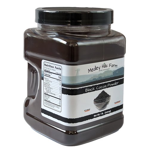 Black cocoa powder by Medley hills farm 1 Lb. in Reusable Container - Great Black cocoa powder for baking - Dutch Processed Cocoa Powder - Unsweetened
