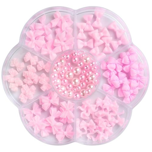Pink Bow-Knot Nail Charms 3D Bow-Knot Nail Stud Rhinestones Crystal Resin Nail Art Charms Pink Bow Nail Art Decorations Cute Ribbon Nail Jewelry Accessories Kawaii Bow Nail Supplies for Women Manicure