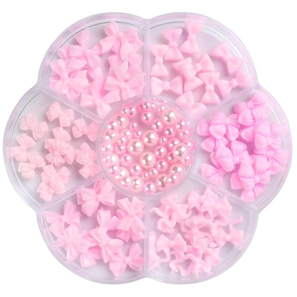 Pink Bow-Knot Nail Charms 3D Bow-Knot Nail Stud Rhinestones Crystal Resin Nail Art Charms Pink Bow Nail Art Decorations Cute Ribbon Nail Jewelry Accessories Kawaii Bow Nail Supplies for Women Manicure