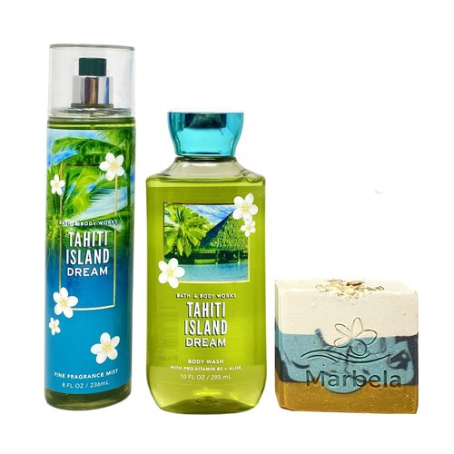 Bath & Body Works Tahiti Island Dream 2 Piece Gift Set with a Sea Breeze Bar Soap - Body Wash and Fragrance Mist - Full Size