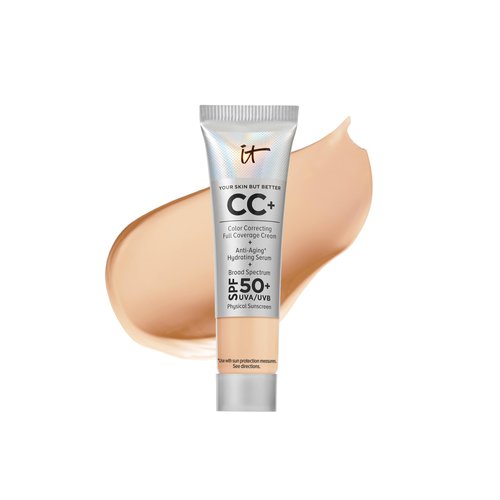 IT Cosmetics Your Skin But Better CC+ Cream Travel Size, Light Medium - Color Correcting Cream, Full-Coverage Foundation, Hydrating Serum & SPF 50+ Sunscreen - Natural Finish - 0.406 fl oz