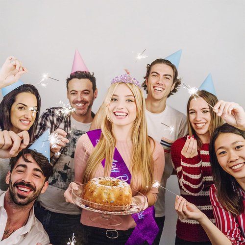 Atoden Birthday Crown and Sash Set Birthday Girls Purple Princess Tiara Queen Crowns Crystal Tiara Women Rhinestone Tiara Birthday Headband Happy Birthday Decorations Party Cosplay Gifts