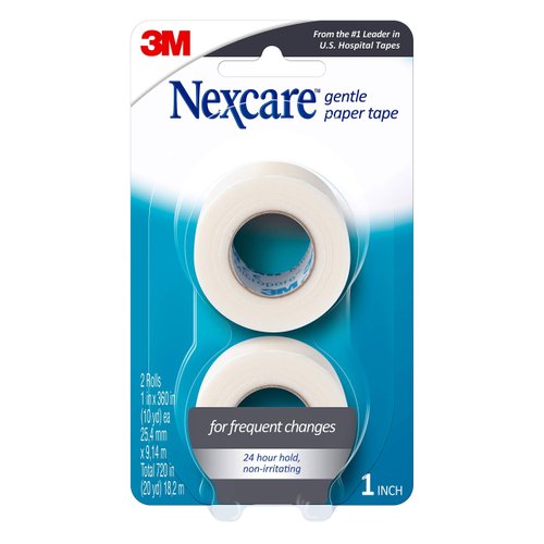 Nexcare Gentle Paper Tape, Medical Paper Tape, Secures Dressings and Lifts Away Gently - 1 In x 10 Yds, 2 Rolls of Tape