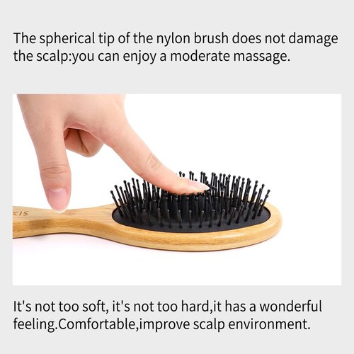 SIXPLUS Bamboo Hair Brush For Women Men Natural Bamboo Paddle Detangling Hairbrush For Thick Curly Thin Long Short Wet/Dry Hair Smoothing Massaging Scalp