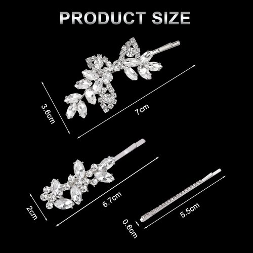 IBEQUEM 8Pcs Rhinestone Bridal Hair Clip Leaf Wedding Hairpins, Rose Gold Bride Crystal Hair Clips, Elegant Crystal Bobby Sparkly Pins, Rhinestone Flower Barrette Hair Accessories for Women Girls