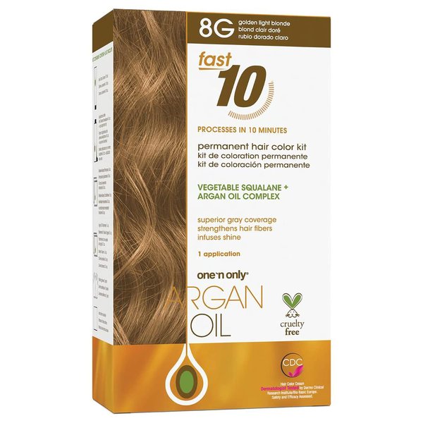 One 'n Only Argan Oil Fast 10 Permanent Hair Color Kit 8G Golden Light Blonde, Gray Hair Coverage in 10 Minutes, Helps Maintain Natural Moisture Balance, Advanced Micro-Pigments for Natural Tones