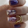 Purple Marbling Press on Nails Medium Artificial False Nails with Gold Foil Design Square Acrylic Nails Full Cover Reusable Glossy Coffin Fake Nails French Stick on Nails Set Glue on Nails for Women