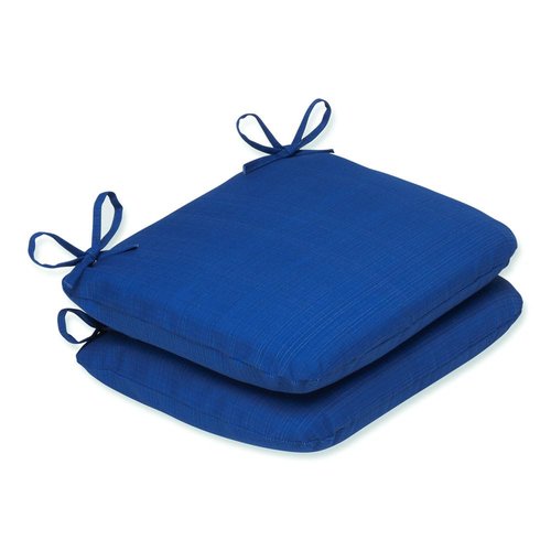 Pillow Perfect Fresco Solid Indoor/Outdoor Patio Seat Cushions Plush Fiber Fill, Weather and Fade Resistant, Round Corner - 15.5" x 18.5", Blue, 2 Count