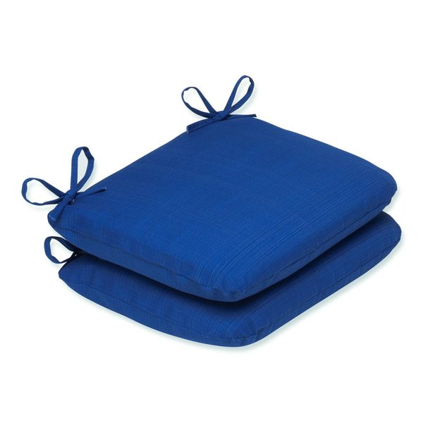 Pillow Perfect Fresco Solid Indoor/Outdoor Patio Seat Cushions Plush Fiber Fill, Weather and Fade Resistant, Round Corner - 15.5" x 18.5", Blue, 2 Count
