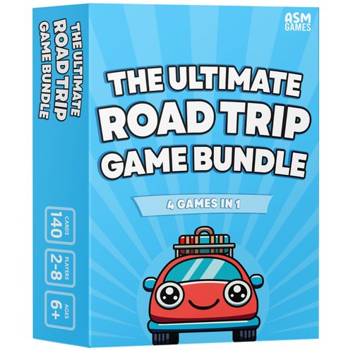 ASM GAMES The Ultimate Road Trip Game Bundle, a 4-in-1 Travel Game and Car Game for Kids and Adults, Filled with Must-Have Road Activities