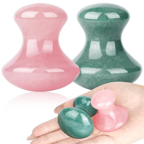 ideayard Mushroom Gua sha 2Pcs Jade Eye Massage Facial Tool Smooth Cute Mushroom Shaped Scraping for Women SPA Lift Remove Wrinkles (Rose Quartz+Green)