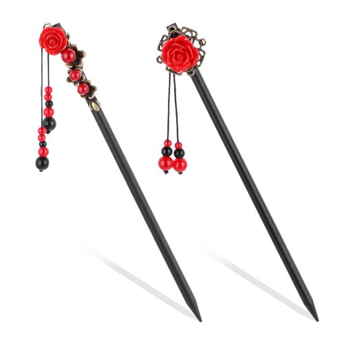 Molain 2 Pcs Chinese Classical Hair Sticks, Retro Wooden Hairpins Japanese Style Hair Chopsticks Handmade Flower Hair Accessories for Women Long Hair (Style B)