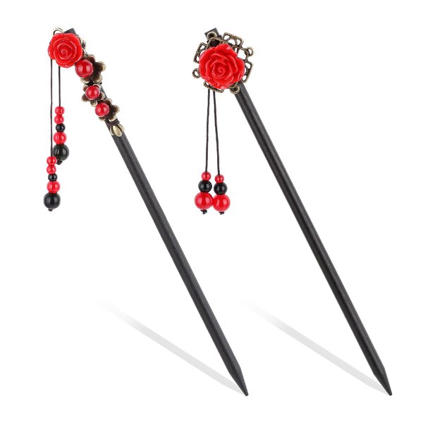 Molain 2 Pcs Chinese Classical Hair Sticks, Retro Wooden Hairpins Japanese Style Hair Chopsticks Handmade Flower Hair Accessories for Women Long Hair (Style B)