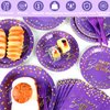 Wiooffen 96PCS Purple Gold Birthday Paper Plates and Napkins Party Supplies Happy Birthday Party Decorations Disposable Birthday Party Tableware Dinnerware Set for Women Men Birthday Serves 24 Guests