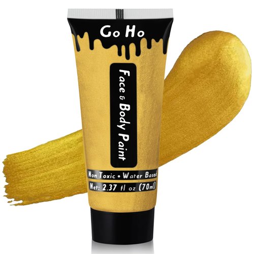 Go Ho Metallic Gold Face Body Paint Washable(2.37 oz),Water Based Cream Gold Face Paint,Gold Body Paint for SFX Cosplay Costumes Festivals Halloween Makeup