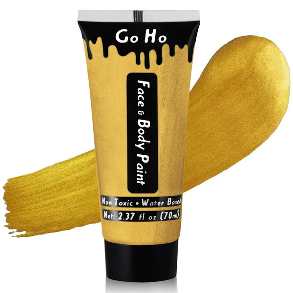 Go Ho Metallic Gold Face Body Paint Washable(2.37 oz),Water Based Cream Gold Face Paint,Gold Body Paint for SFX Cosplay Costumes Festivals Halloween Makeup
