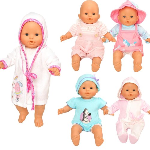 Miunana 5 PCS 16-18 inch Baby Doll Clothes Outfit Pajamas for Baby Doll Clothes, 17 Inch Doll and for 18 Inch Girl Doll Outfits 2 Years Old Baby Doll