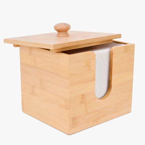 AshKiz Bamboo Box for Face Towels, Disposable Face Towel Holder, Bamboo Box for Clean Towels XL, Wet and Dry Bamboo Face Towel Storage Box