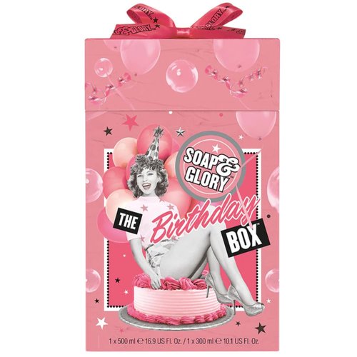 Soap & Glory The Birthday Box - Clean On Me Shower Gel, The Righteous Butter Body Butter with Shea Butter & Shower Puff - Rose & Bergamont Scented Birthday Gift Set - 3 Piece Shower Set
