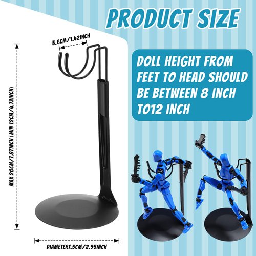 Yaocom 12 Pcs Black Adjustable Doll Stand for 8 to 12 Inch Dolls Action Figure Display Stand with Expandable Waist Wire Reusable Doll Support Stand for Doll and Action Figure Accessories