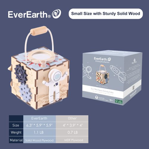 EverEarth Baby Activity Cube Wooden, Space Wooden Activity Cube Toys 6 in 1 Activity Cube for Toddlers 18M+, Multi-Function Educational Learning Montessori Toys for Boys Girls Birthday