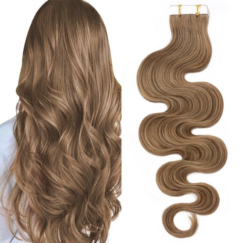 SEGO Wavy Tape in Hair Extensions 22 Inch 40pcs 100g Natural 100% Remy Human Hair Real Seamless Skin Weft Invisible Rooted Double Sided Tape Hair for Women-Dark Blonde-Body Wave
