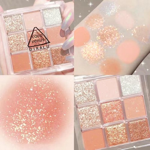 Go Ho 9 Colors Eyeshadow Palette,Glitter&Shimmer Eyeshadow Korean Makeup,Long Lasting Blendable Rose Gold/Brown/White/Orange/Light Pink Shades Eye Shadow Makeup,02