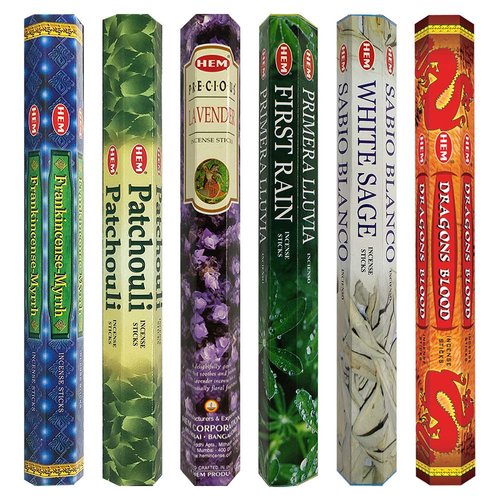 Hem Incense Sticks Variety Pack #23-120 Insence-Sticks (6 Incents x 20 Insenses) and Incense Stick Holder Bundle with 6 Most Liked Fragrances