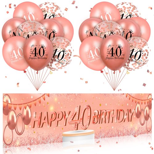 Rose Gold 40th Birthday Decorations for Women, Rose Gold Happy 40th Birthday Yard Banner, Rose Gold 40th Birthday Balloons for 40th Birthday Anniversary Party Decorations Supplies